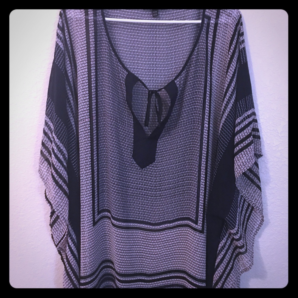 Navy and white blouse by Lane Bryant